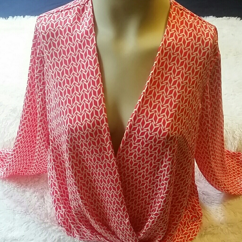 [Worthington◇ PL] Coral & White Blouse.